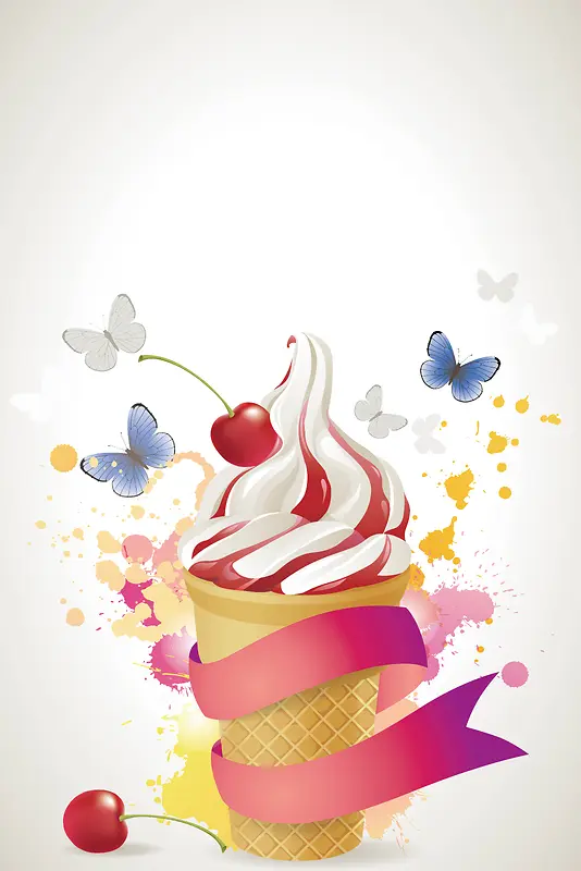 樱桃冰淇淋夏季凉爽海报背景素材