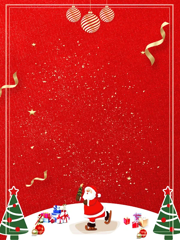 圣诞节文艺卡通丝带几何红色banner