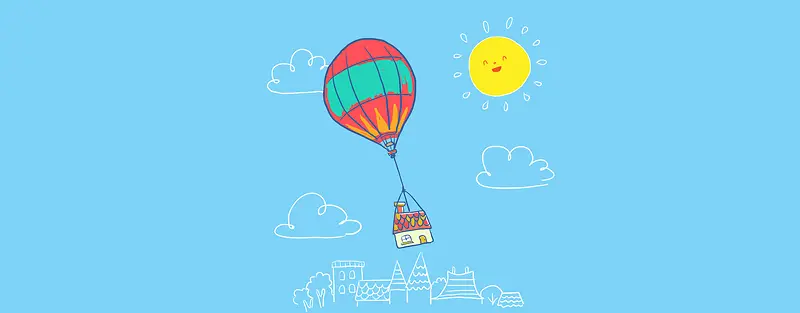 卡通热气球和太阳插画背景