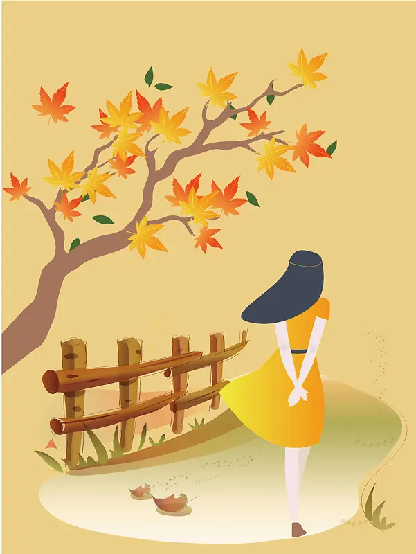 黄色枫叶插画秋天旅游赏枫好时节
