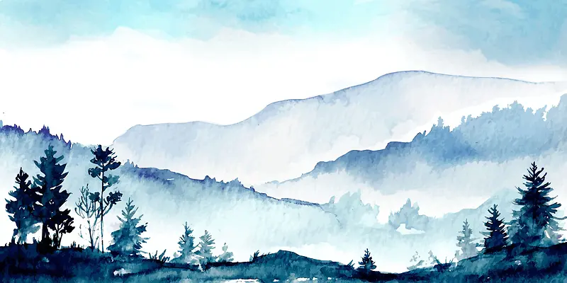 矢量水彩手绘泼墨风景背景