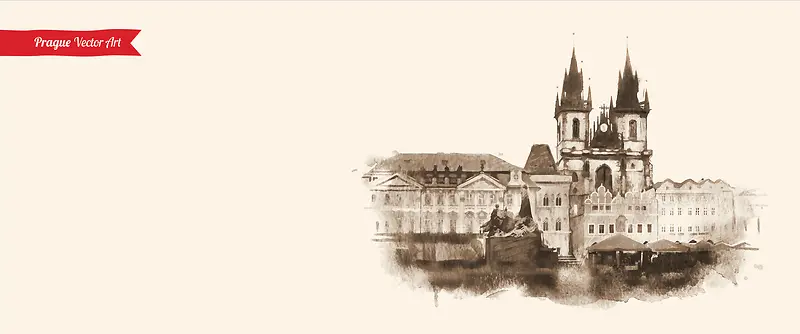 古典欧洲建筑水墨画