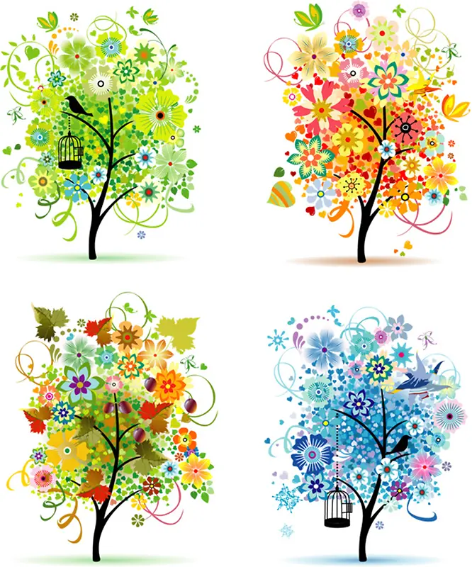 彩色树木手绘创意海报背景