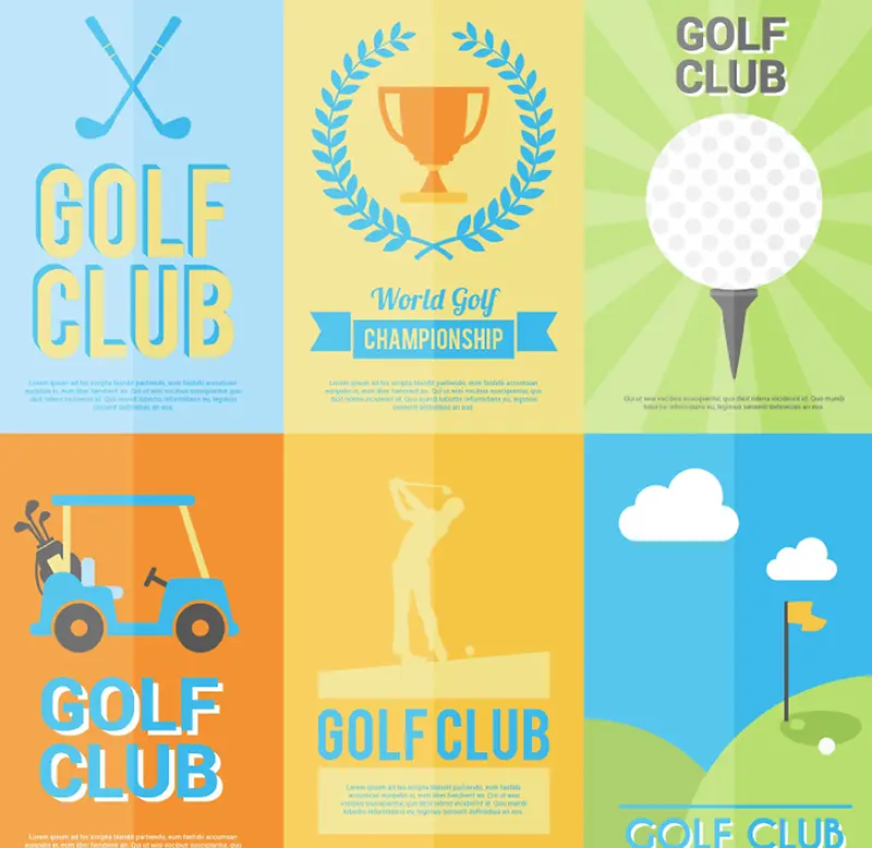 6款彩色高尔夫海报矢量背景素材