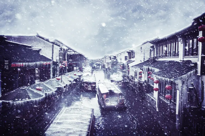 雪景场景 苏州江南风景 白色