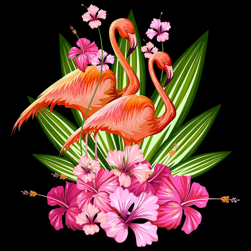 火烈鸟热带植物背景
