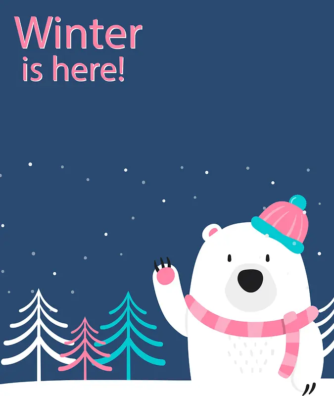 小白熊可爱冬天背景素材