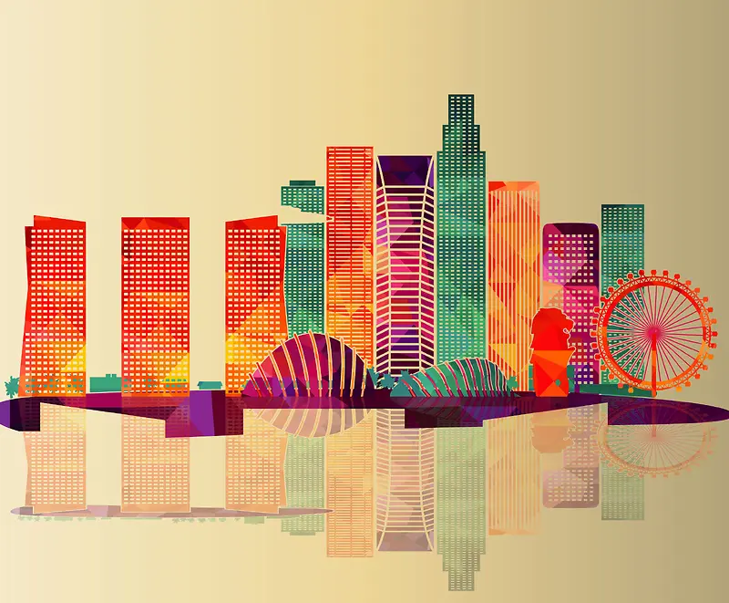 炫彩高楼城市建筑旅游海报背景
