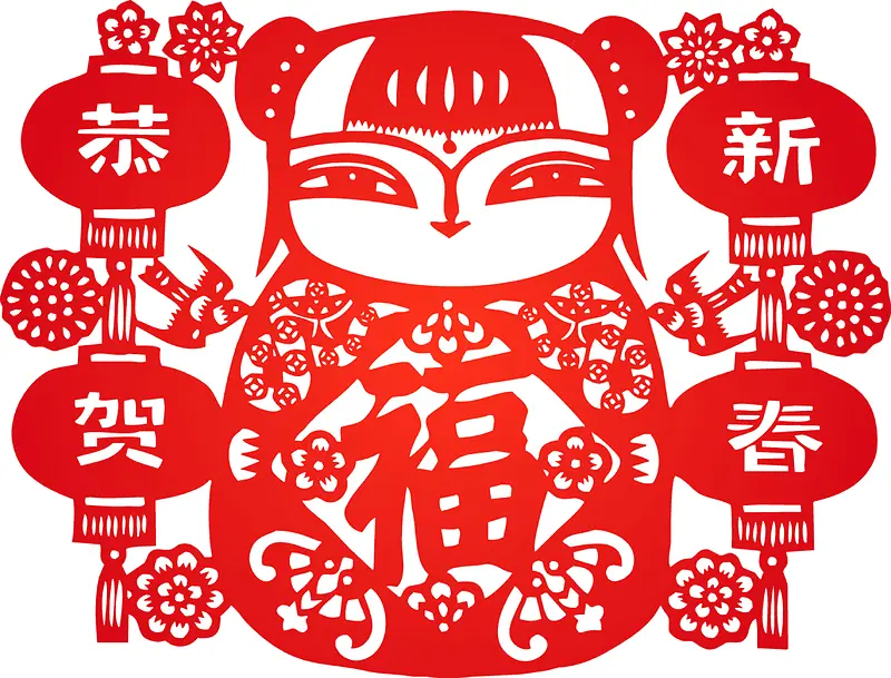 中式福娃剪纸春节背景素材