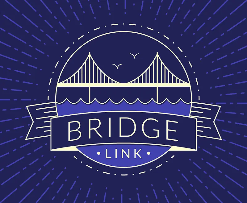 桥梁手绘logo蓝色背景素材