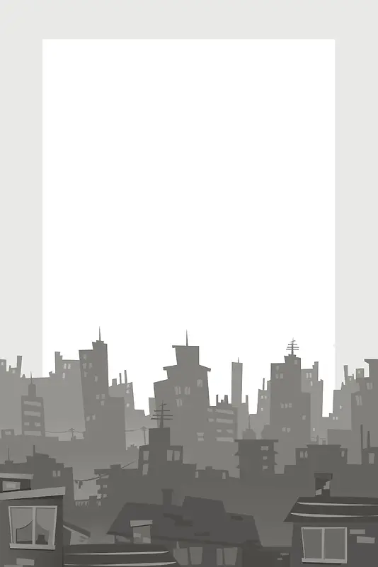 手绘线描剪影城市建筑背景