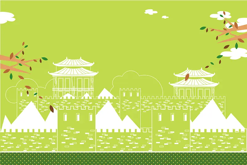 矢量手绘旅游中国风景背景素材