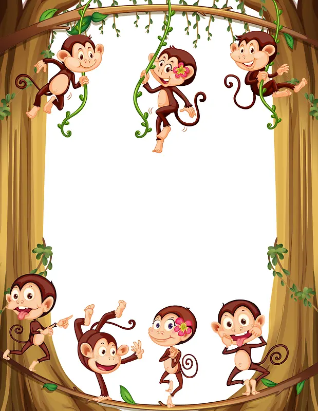 小猴子儿童展板矢量背景素材