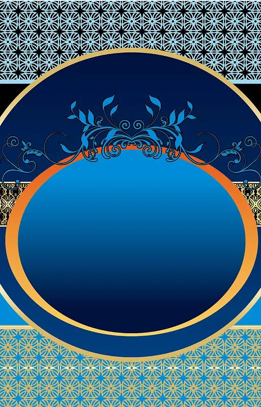 蓝色圆环上的花朵背景素材