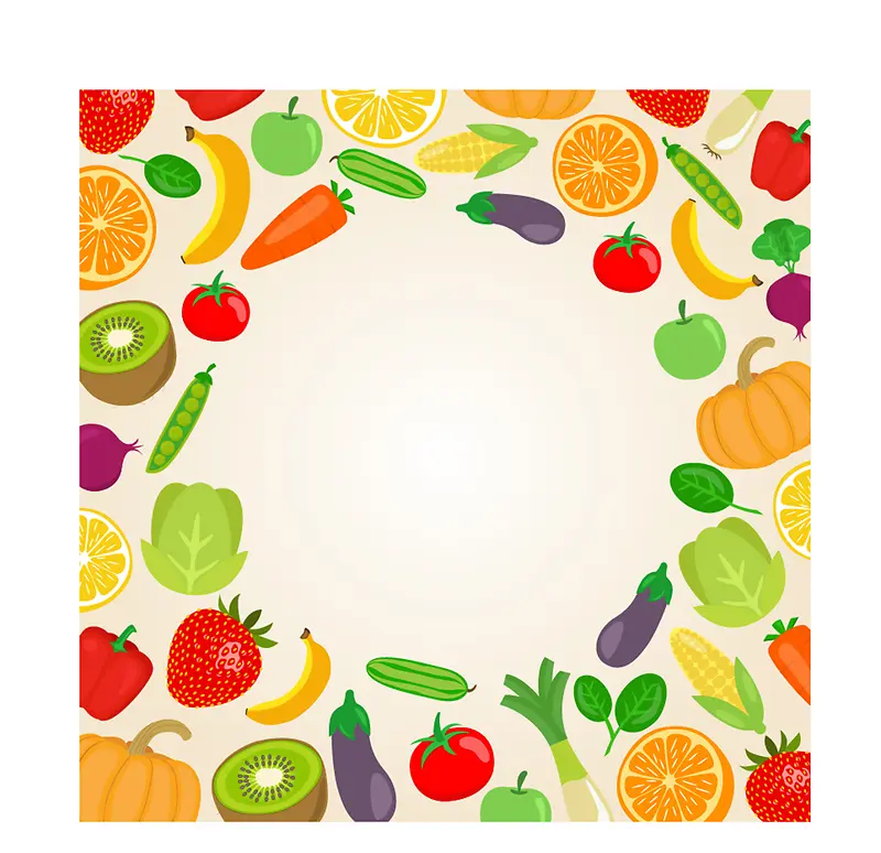 彩色果蔬健康饮食背景矢量素材