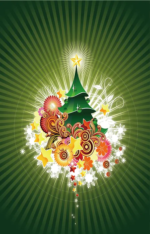 绿色光束围绕的圣诞树背景素材