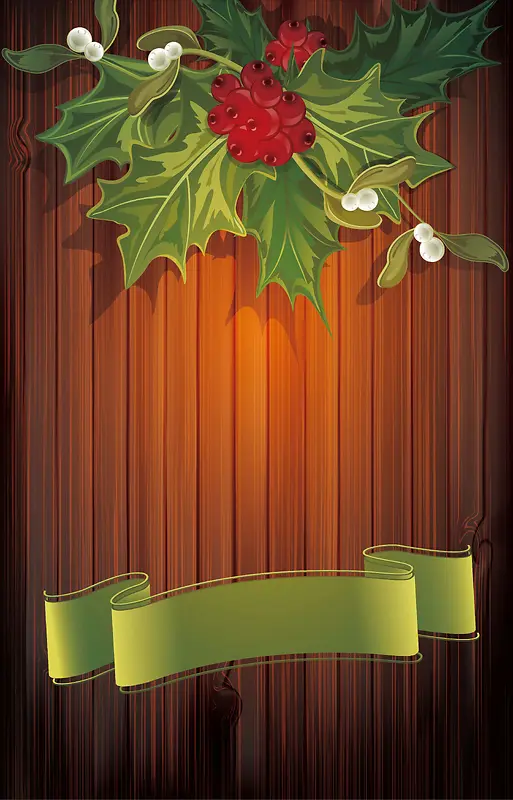 木板上的绿叶和红果背景素材