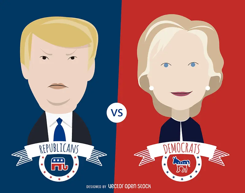 美国大选对比卡通人像背景素材