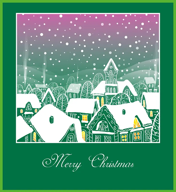 手绘绿色简约梦幻圣诞节雪夜背景素材