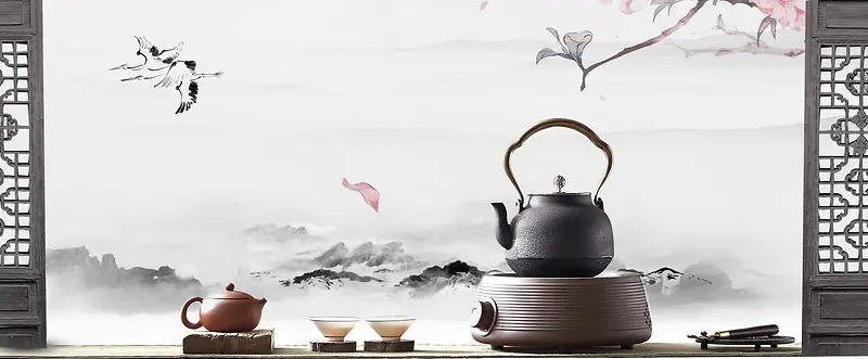 茶具茶文化古风海报背景