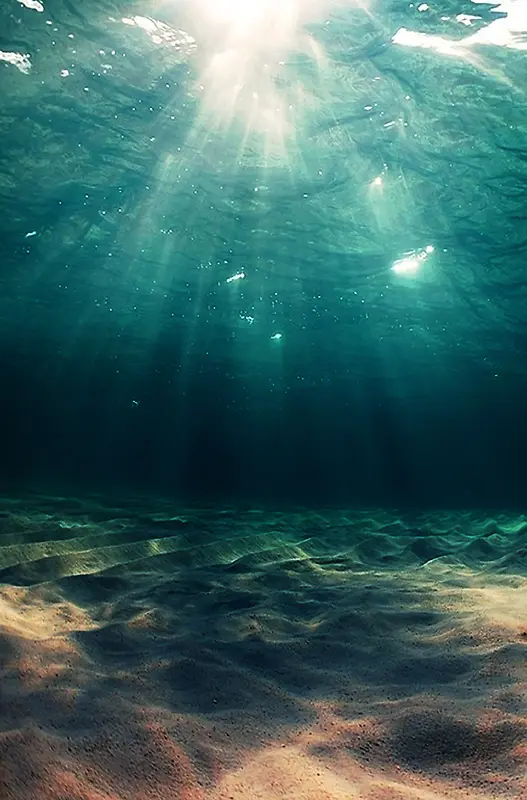 创意海底海面阳光深海光芒背景素材