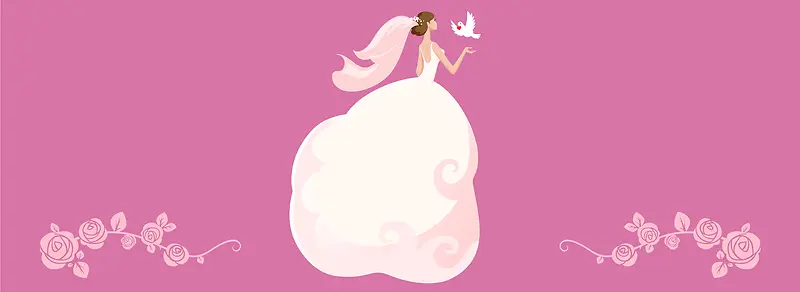 唯美爱情穿婚纱的新娘插画