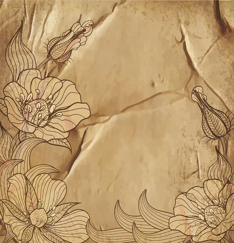 矢量复古花朵质感牛皮纸纹理背景