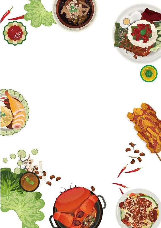矢量卡通手绘俯视美食大餐背景