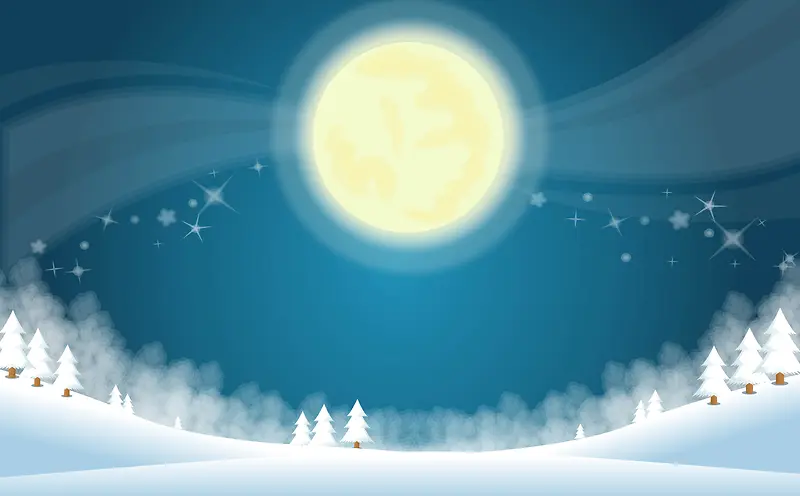矢量圣诞节雪景月夜背景