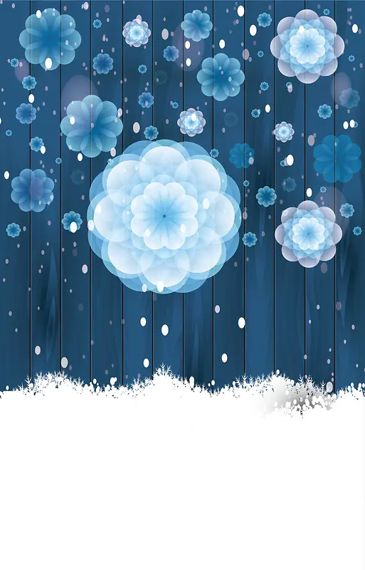 蓝色木板上盛开的梦幻花朵背景素材