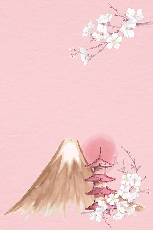 矢量古风日本富士山樱花背景