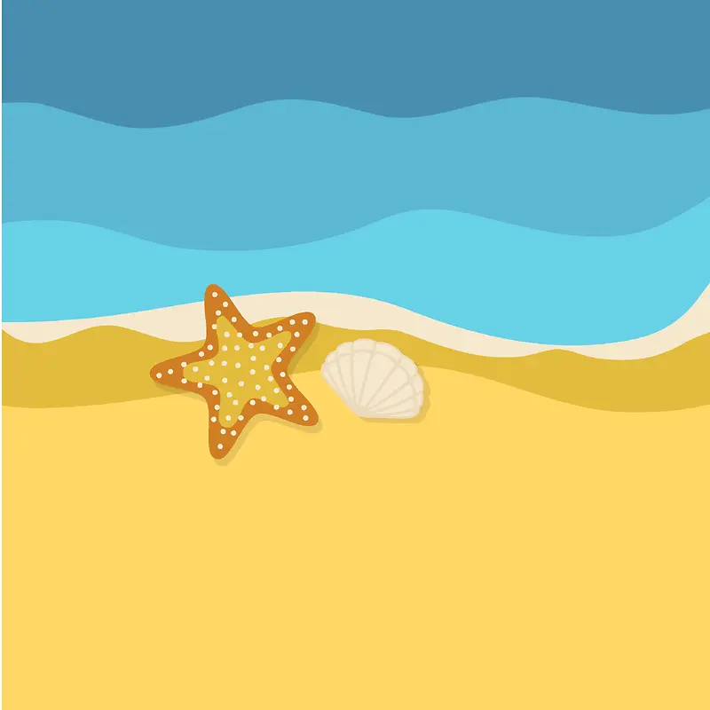 手绘卡通海洋沙滩贝壳海星背景素材