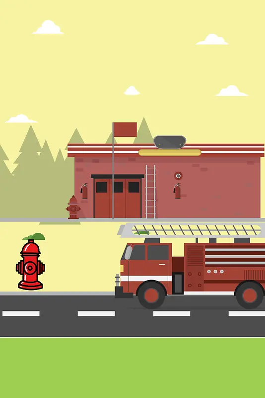 卡通手绘消防安全消防车海报背景图