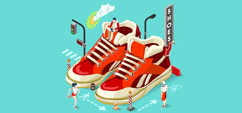 淘宝矢量卡通运动鞋立体创意跑步女士海报
