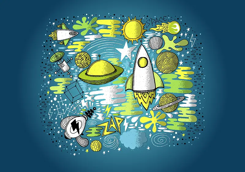 可爱儿童画风格航天主题海报画册手绘背景素