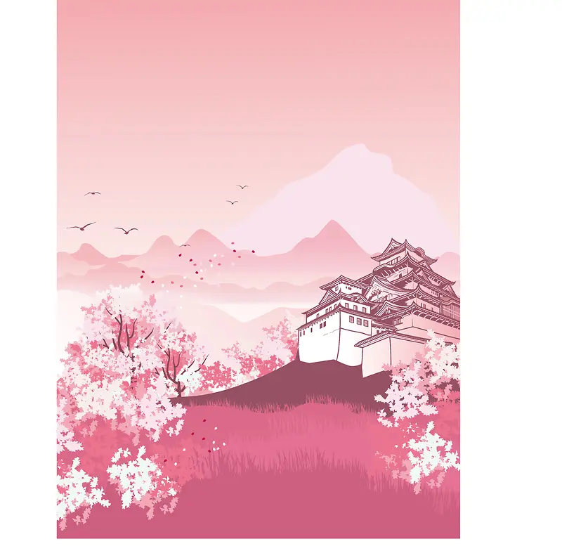彩绘粉色樱花节海报矢量背景素材