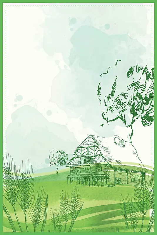 绿色清新乡村手绘插画矢量背景素材