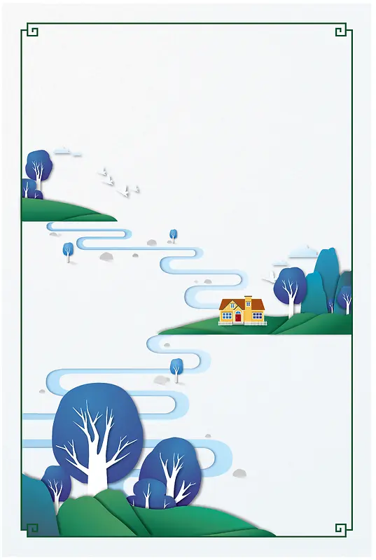 创意中国风水墨剪纸别墅地产海报矢量背景