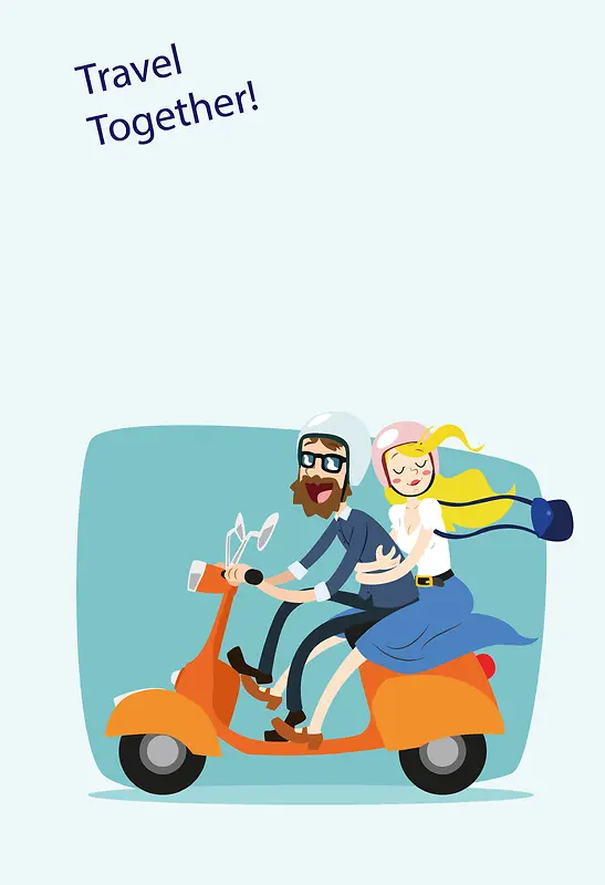 卡通情侣旅行摩托车海报背景素材