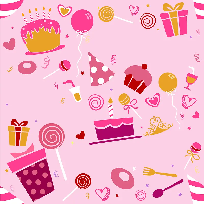 粉色可爱卡通生日派对海报背景素材