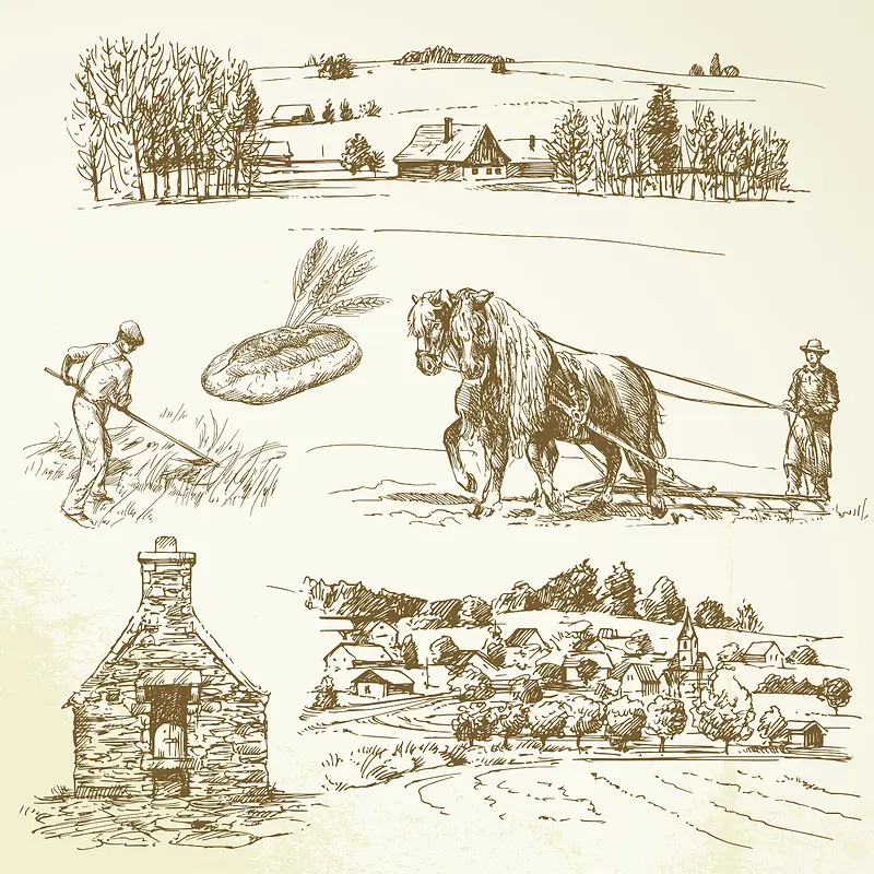西欧农场手绘背景图