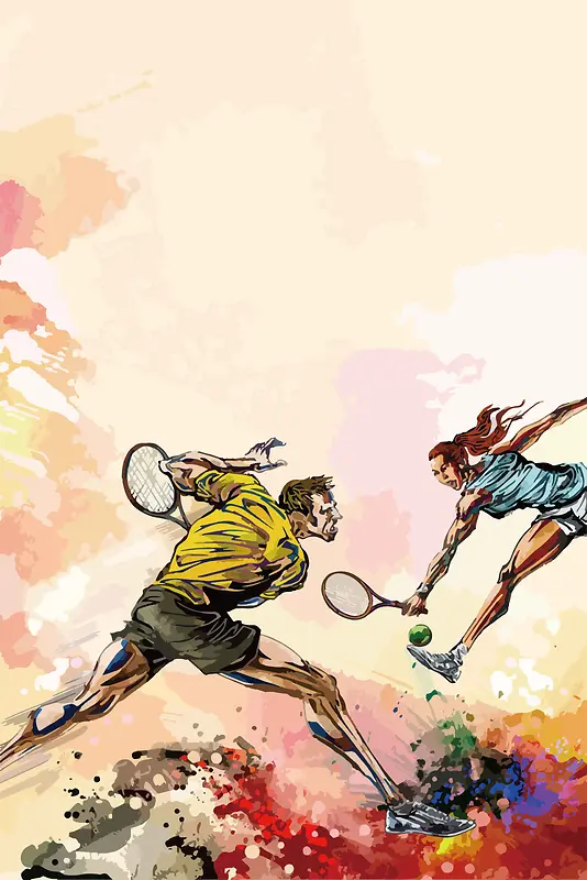 手绘涂鸦运动员网球