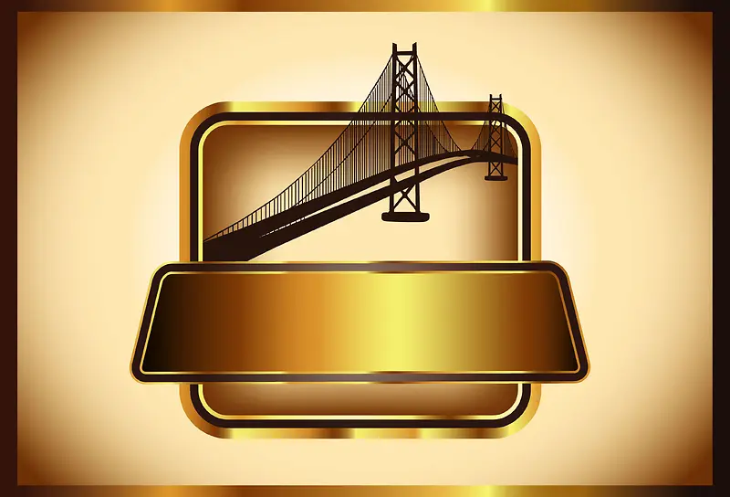 欧式大桥建筑标签金色边框质感卡片背景
