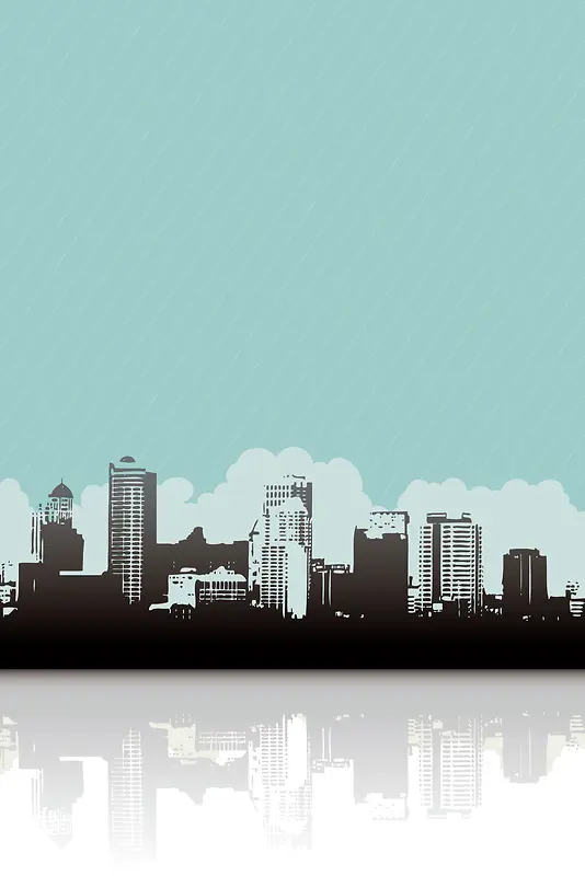手绘线描剪影城市建筑背景