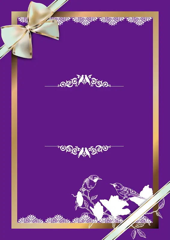 紫色蝴结花卉花鸟婚礼邀请函背景