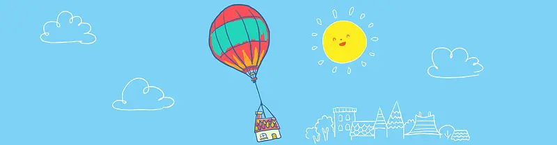 卡通热气球和太阳插画矢量素材