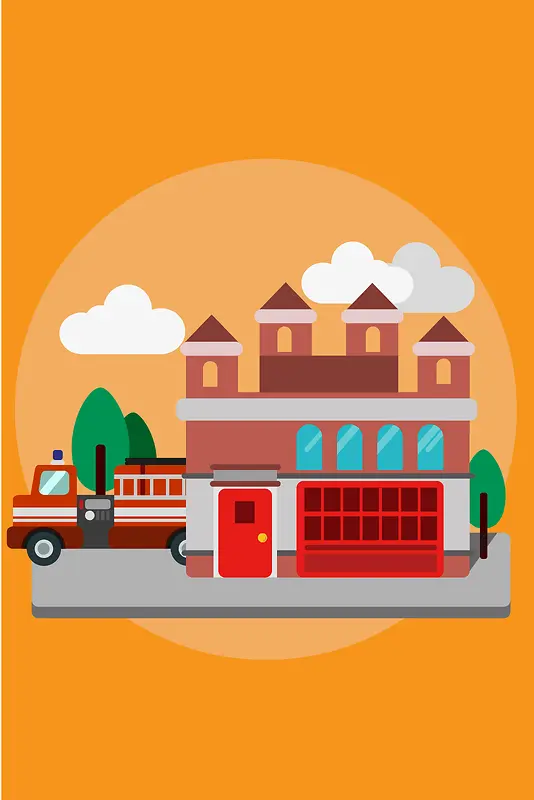 卡通手绘橙色消防安全消防车海报背景图