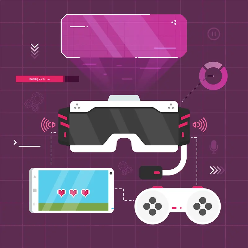 扁平虚拟现实游戏装备科技背景素材