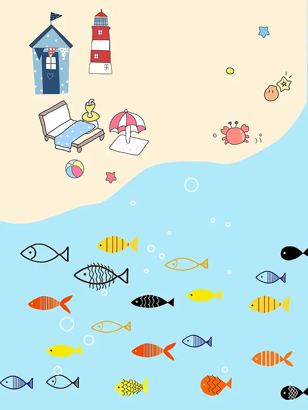 夏日海滩卡通鱼
