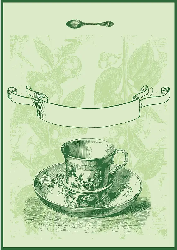 矢量复古欧式绿茶手绘清新背景